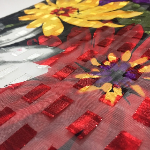 Scarf Multicolored Flowers Red Black Purple Yellow - Picture 11 of 15